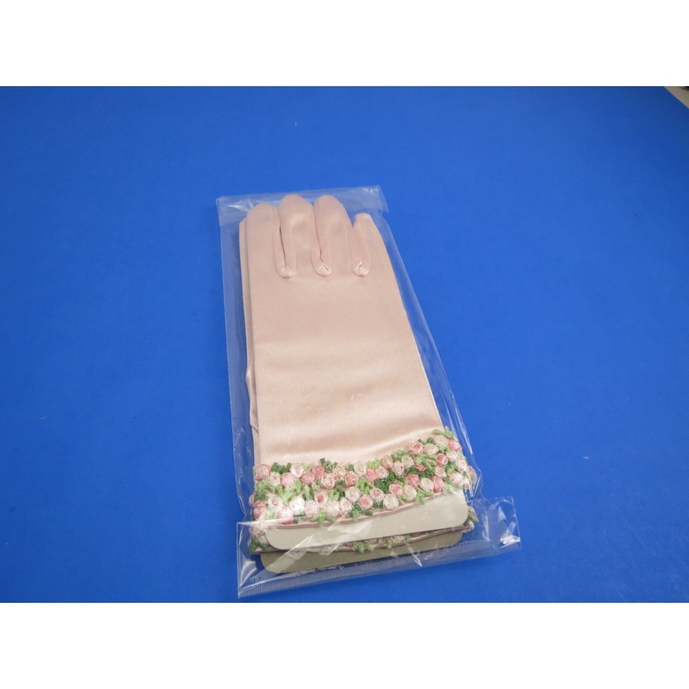 Women Pink Gloves Pink Floral Lace Cuff One Size Satin Formal Bridal